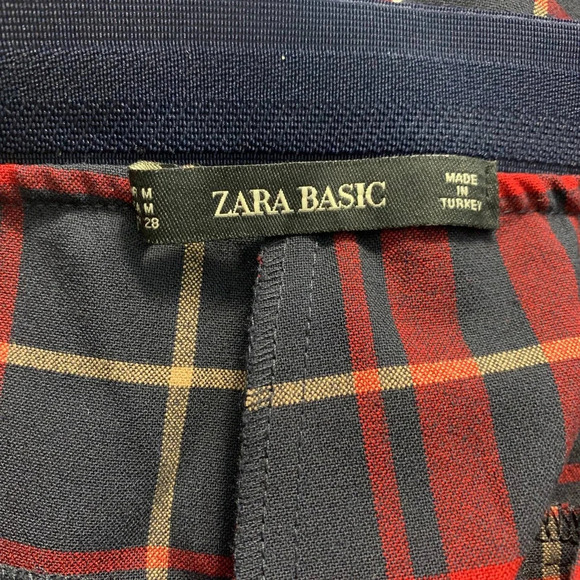 Zara Basic Plaid Jogger Waist Ankle Pants in Red Navy Size US Medium - Picture 10 of 12